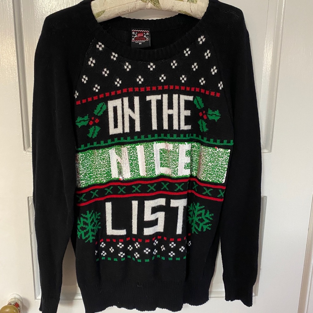 reversible sequin ugly Christmas sweater